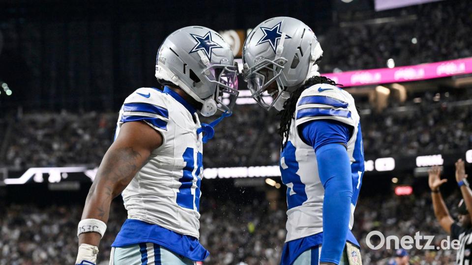 Flournoy (links) feierte erst seinen Touchdown und ehrte nach dem Spiel seinen Kollegen Marshawn Kneeland. Bild: David Becker/AP/dpa