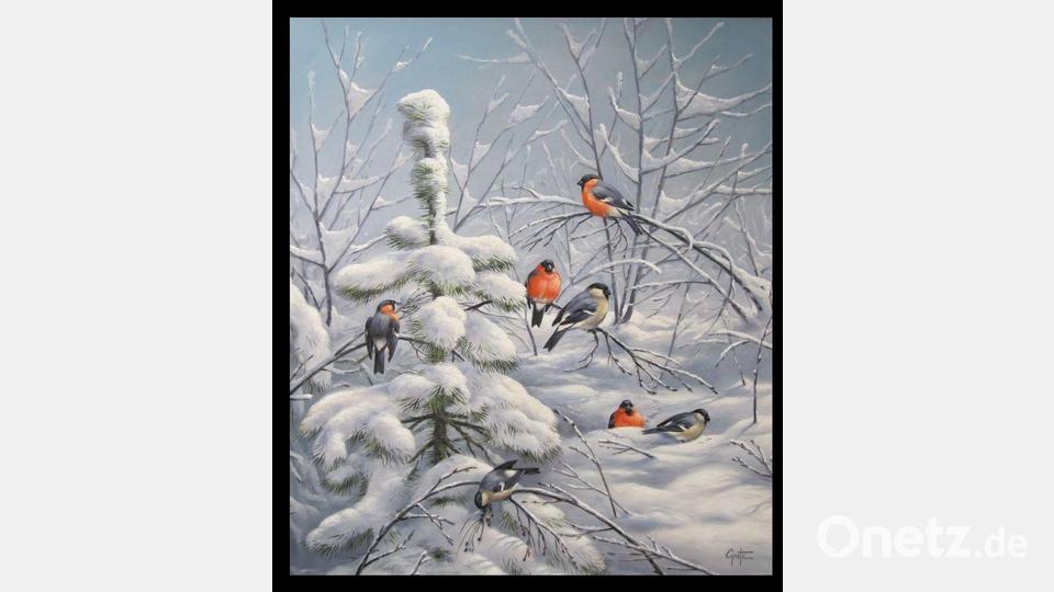 &quot;Winterstimmung mit Dompfaffen&quot; von Erich Graf. Bild: Künstlergemeinschaft
