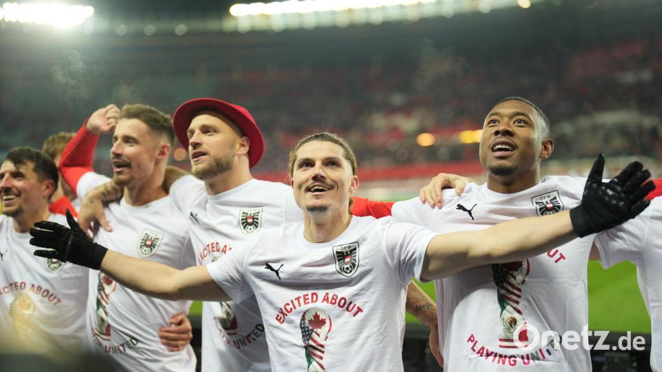 Auch bei BVB-Profi Marcel Sabitzer (M.) ist die Freude groß. Bild: Georg Hochmuth/APA/dpa