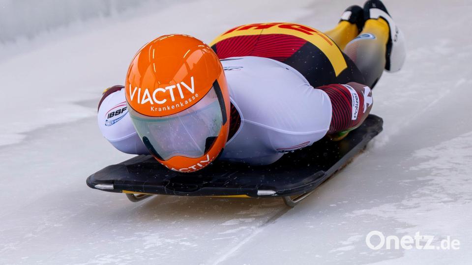 Peking-Olympiasieger Christopher Grotheer aus Deutschland kam bei der Skeleton-Premiere im Eiskanal von Cortina auf Rang 15. (Archivbild). Bild: David Inderlied/dpa