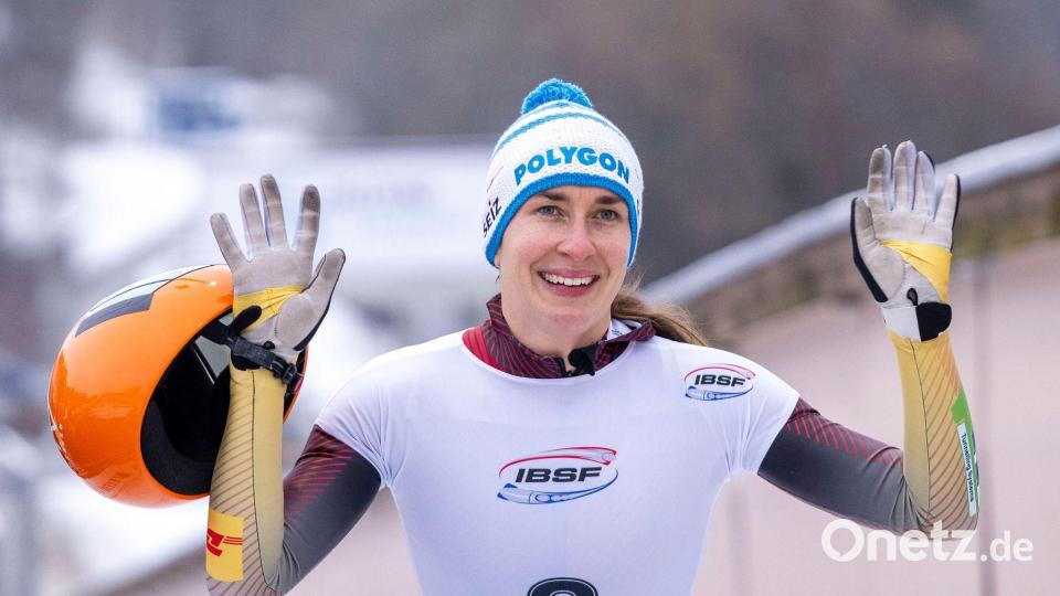 Jacqueline Pfeifer gewinnt wieder einen Skeleton-Weltcup. Auf der neuen Olympia-Bahn in Cortina überrascht sie alle. (Archivbild) Bild: David Inderlied/dpa