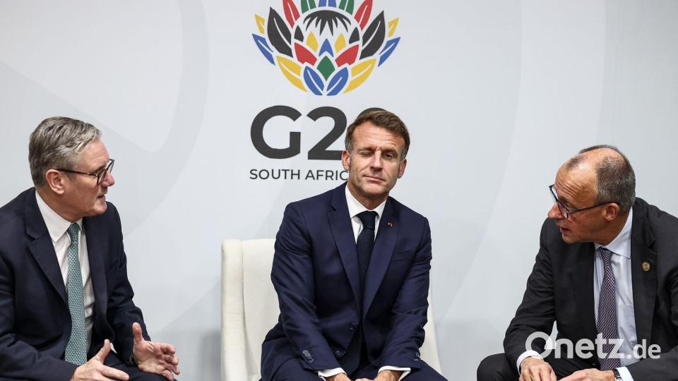 Mit einem Zwinkern - Starmer, Macron und Merz im Gespräch beim G20-Gipfel in Johannesburg Bild: Leon Neal/PA Wire/dpa
