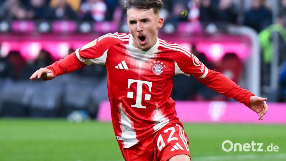 Lennart Karl jubelt nach seinem Tor gegen Freiburg. Bild: Sven Hoppe/dpa