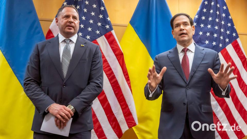 Nach dem Treffen in Genf bewerteten der ukrainische Verhandlungsführer Andrij Jermak und US-Außenminister Marco Rubio die Gespräche als produktiv. Bild: Martial Trezzini/KEYSTONE/dpa