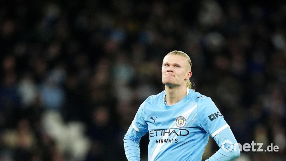 Hatte das Nachsehen: Manchesters Superstürmer Erling Haaland. Bild: Martin Rickett/PA Wire/dpa