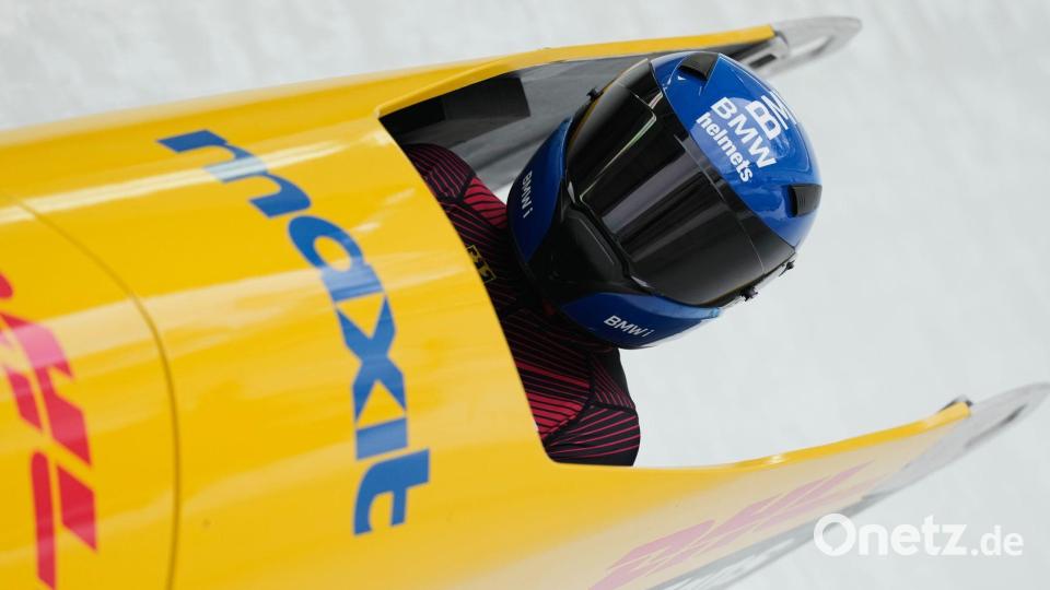 Lisa Buckwitz fährt beim Monobob-Weltcup auf Rang drei. Bild: Matthias Schrader/AP/dpa