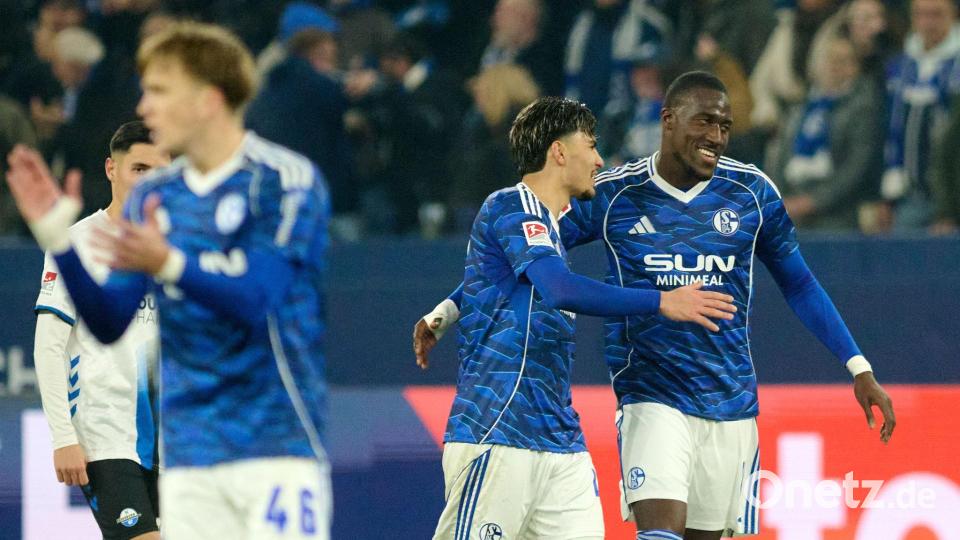 Bryan Lasme (r) schoss Schalke zum Sieg. Bild: Bernd Thissen/dpa