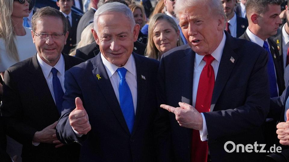 US-Präsident Donald Trump (r-l), der israelische Ministerpräsident Benjamin Netanjahu und Israels Präsident Izchak Herzog. (Archivbild) Bild: Evan Vucci/AP/dpa