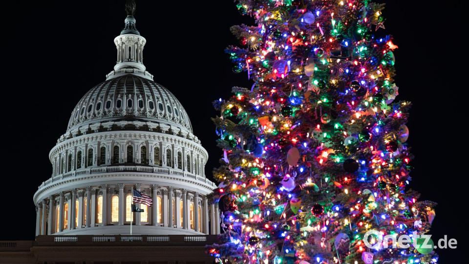 Der Weihnachtsbaum des US-Kapitols, eine Rottanne aus dem Humboldt-Toiyabe National Forest in Nevada, wird beleuchtet. Bild: J. Scott Applewhite/AP/dpa