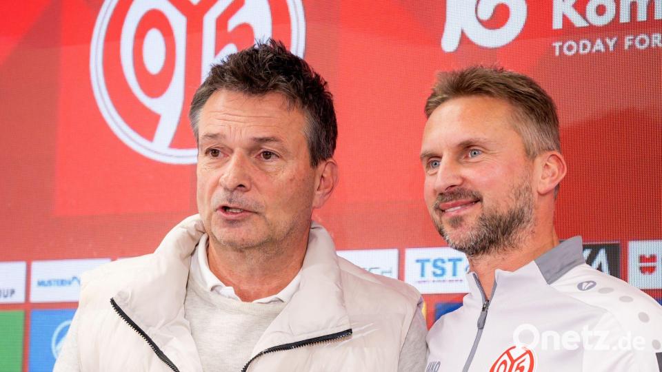 Sportvorstand Christian Heidel und Interimscoach Benjamin Hoffmann: Geht&#039;s mit Mainz nun aufwärts? Bild: Torsten Silz/dpa