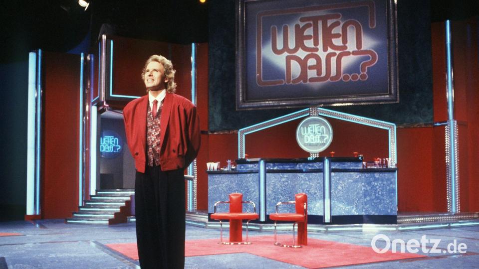 Thomas Gottschalk 1987 bei seiner ersten Sendung als „Wetten, dass..?“-Moderator. Bild: Jörg Schmitt/dpa