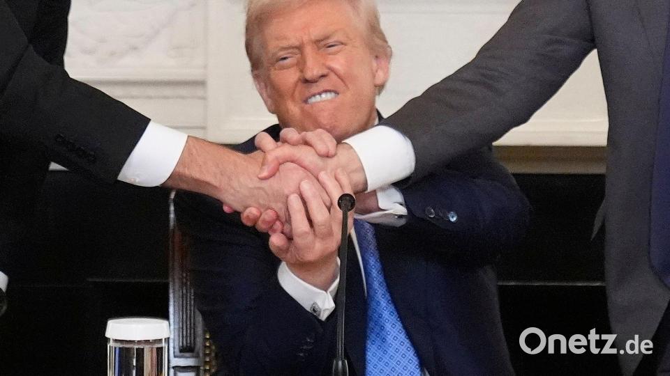 Der Ausdruck „Deal“, eines der Lieblingswörter von US-Präsident Donald, belegt den zweiten Platz bei den „Wörtern des Jahres“ 2025. (Symbolbild) Bild: Mark Schiefelbein/AP/dpa