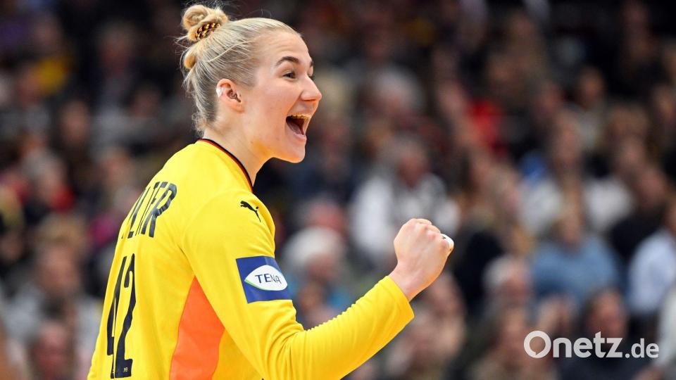 Meist mit einem lachen auf dem Parkett: DHB-Torfrau Katharina Filter. Bild: Federico Gambarini/dpa