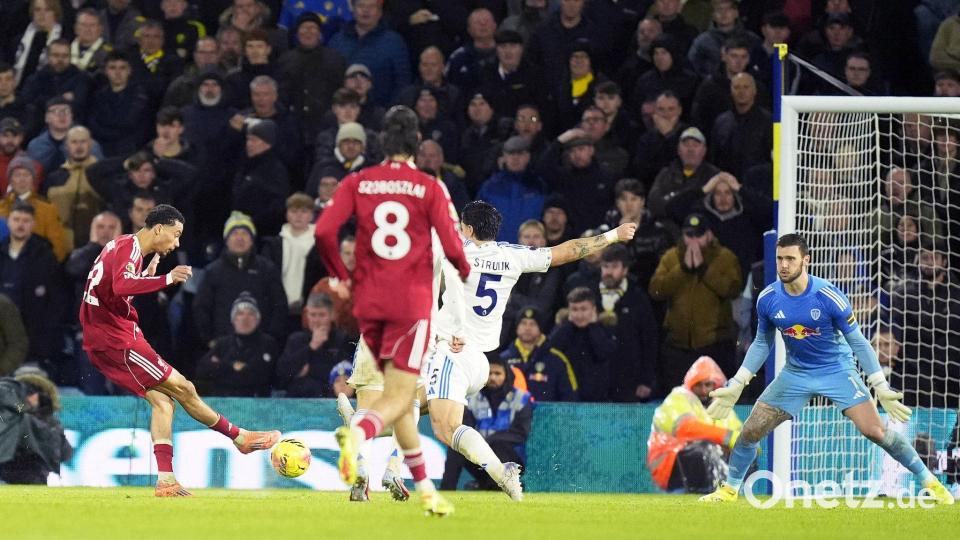 Liverpools Hugo Ekitike traf bei Leeds United doppelt, für einen Sieg hat es dennoch nicht gereicht. Bild: Danny Lawson/PA Wire/dpa