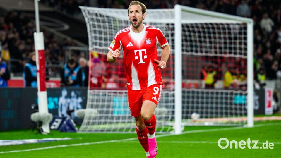 Bayern-Stürmer Kane genügten 30 Minuten, um seine Saisontore 15 bis 17 zu erzielen. Bild: Tom Weller/dpa