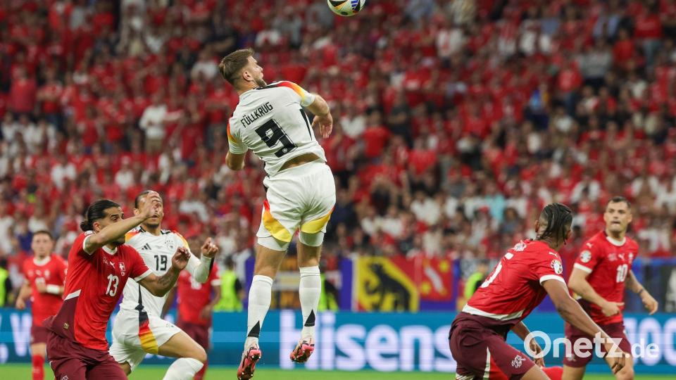 Niclas Füllkrug trifft bei der EM 2024 zum 1:1 gegen die Schweiz. (Archivbild) Bild: Christian Charisius/dpa