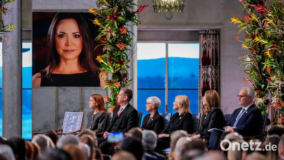 Machado selbst fehlte bei der Zeremonie, wurde jedoch zu einem späteren Zeitpunkt in Oslo erwartet. Bild: Ole Berg-Rusten/NTB Scanpix Pool/AP/dpa