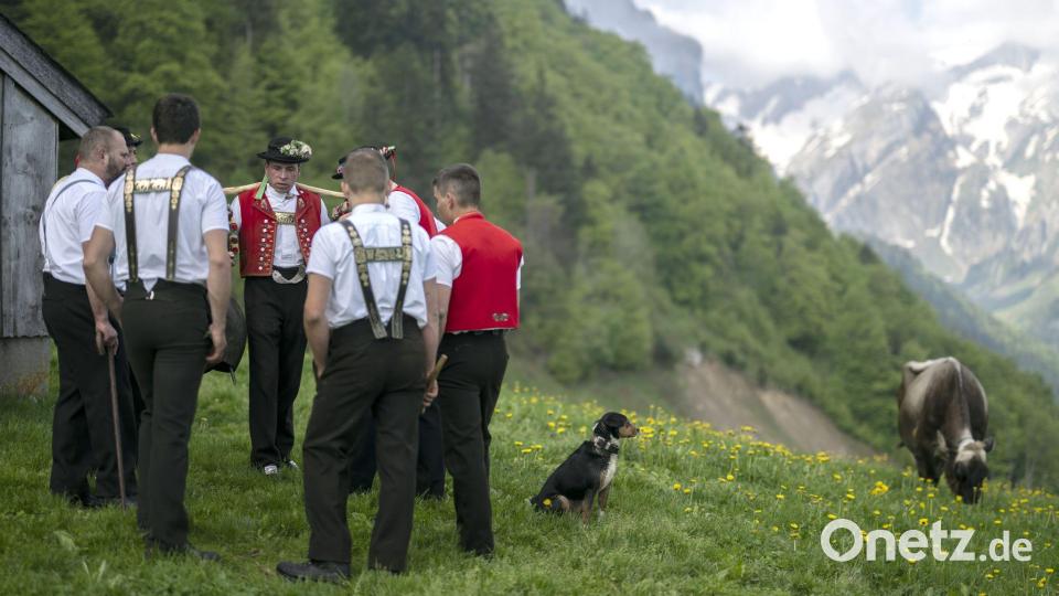 Sennen jodeln beim Alpaufzug. (Illustration) Bild: Gian Ehrenzeller/Keystone/dpa