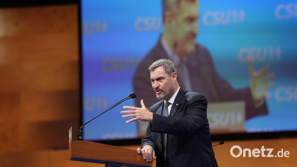 Markus Söder wählt auf dem CSU-Parteitag deutlich Worte. Bild: Karl-Josef Hildenbrand/dpa