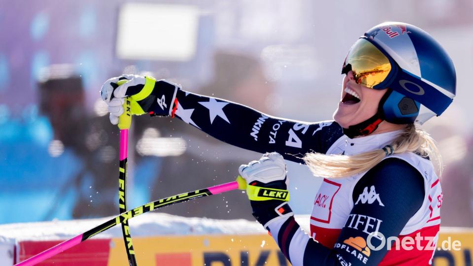 Erleichterung pur: Lindsey Vonn bejubelt ihren insgesamt 83. Weltcup-Sieg. Bild: Claudio Thoma/KEYSTONE/dpa