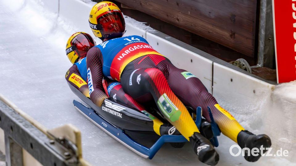 Das Duo Toni Eggert/Florian Müller holte sich beim Rodel-Weltcup in Park City den Sieg. Bild: David Inderlied/dpa
