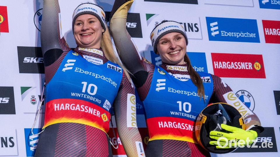 Dajana Eitberger (l)/Magdalena Matschina gewannen bei den Frauen beim Weltcup in Park City. Bild: David Inderlied/dpa