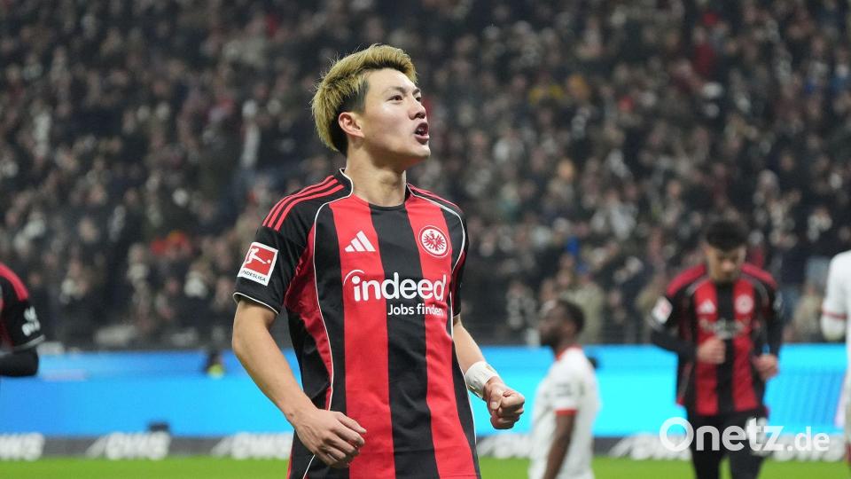 Bejubelt das 1:0 der Eintracht: Ritsu Doan. Bild: Marc Schüler/dpa