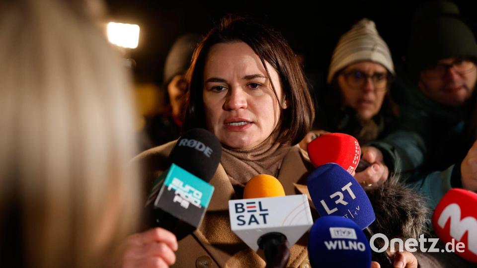Die belarussische Oppositionsführerin Swetlana Tichanowskaja will die Freilassung auch Hunderter weiterer politischer Gefangener erreichen. Bild: Mindaugas Kulbis/AP/dpa