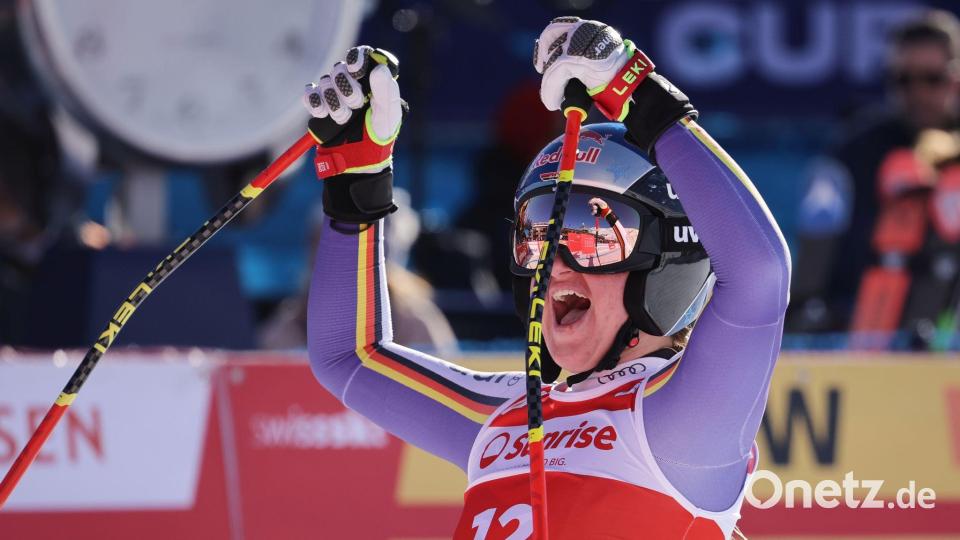 Dritter Weltcup-Sieg der Karriere: Emma Aicher sorgte in St. Moritz für Furore. Bild: Luciano Bisi/AP/dpa