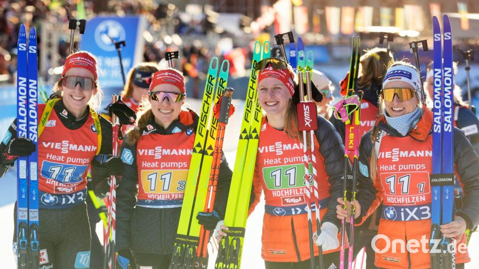 Die Frauen-Staffel aus Deutschland lief auf Platz drei. Bild: Matthias Schrader/AP/dpa