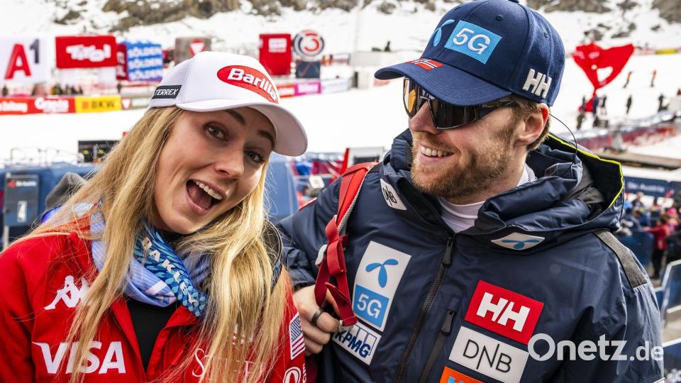 Traumpaar der Ski-Szene: Mikaela Shiffrin und Aleksander Aamodt Kilde. (Archivbild) Bild: Jean-Christophe Bott/KEYSTONE/dpa