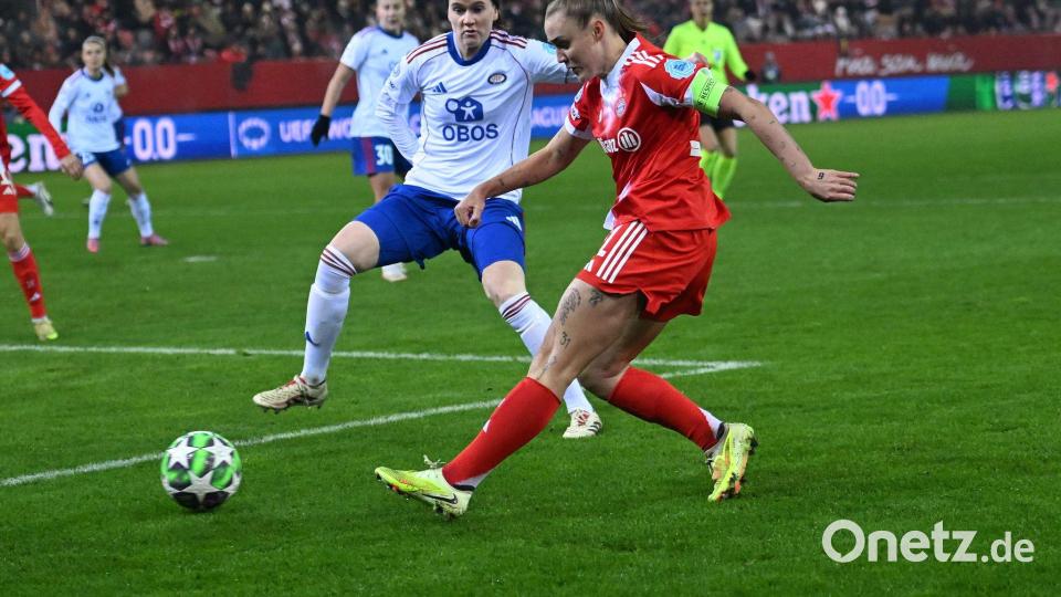 Georgia Stanway vom FC Bayern München beim Torschuss. Bild: Jens Niering/dpa