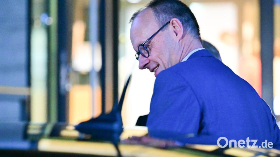 Merz verließ die Adenauer-Stiftung nach der Wahl wortlos. Bild: Sebastian Christoph Gollnow/dpa