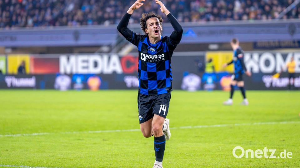 Mika Baur brachte die Paderborner mit dem 1:2-Anschlusstreffer zurück ins Spiel. Bild: David Inderlied/dpa