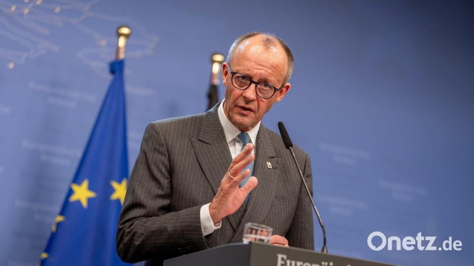 Bundeskanzler Friedrich Merz spricht bei der Pressekonferenz nach dem EU-Gipfel. Bild: Michael Kappeler/dpa