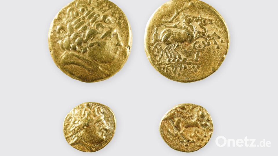 Die Münzen zeigen unter anderem den Kopf des griechischen Gottes Apollon. Bild: -/Archäologie Baselland/dpa