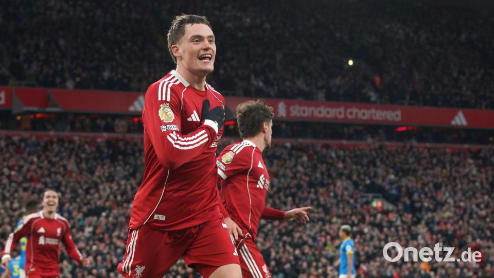 Endlich! Das erste Tor bei Liverpool für Florian Wirtz. Bild: Ian Hodgson/AP/dpa