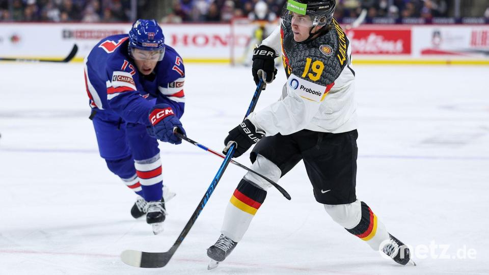 Die deutschen Eishockey-Junioren verlieren zum WM-Auftakt gegen die USA 3:6. Bild: Matt Krohn/AP/dpa