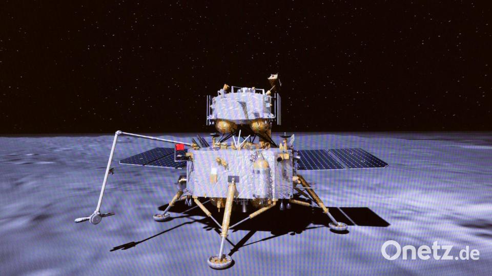 2026 soll mit der Mission „Chang'e 7“ zunächst wieder eine Sonde auf dem Mond landen - wie hier bei „Chang'e 6“.  (Archivbild) Bild: Jin Liwang/XinHua/dpa