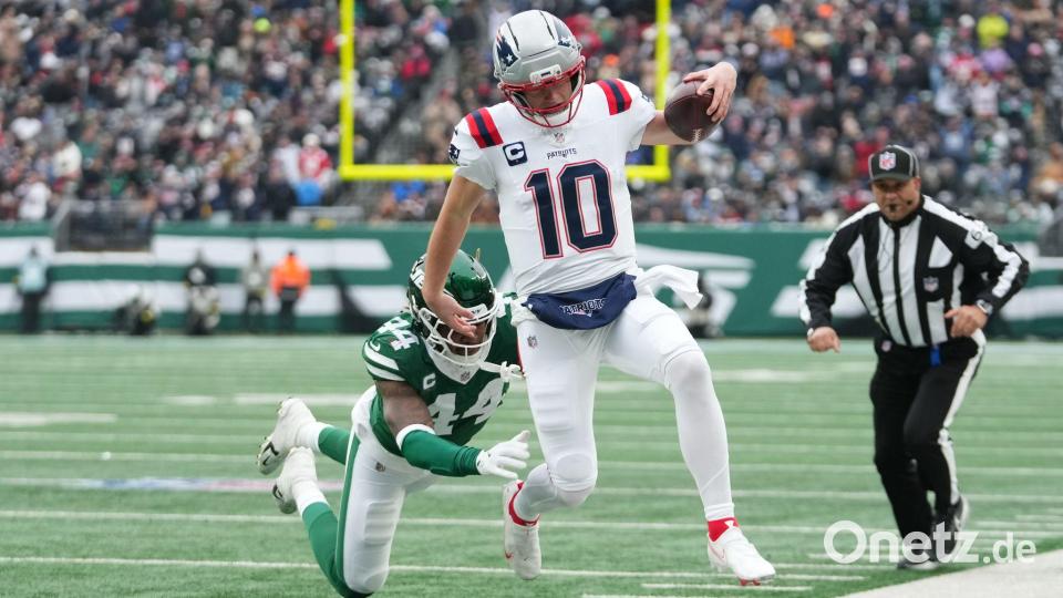 Drake Maye sorgte für fünf Touchdowns der Patriots gegen die New York Jets. Bild: Frank Franklin/AP/dpa