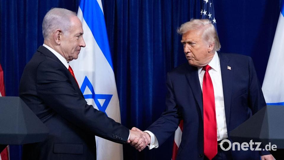 Israels Premier Netanjahu kündigt die Auszeichnung von US-Präsident Trump mit dem Israel-Preis an. Bild: Alex Brandon/AP/dpa