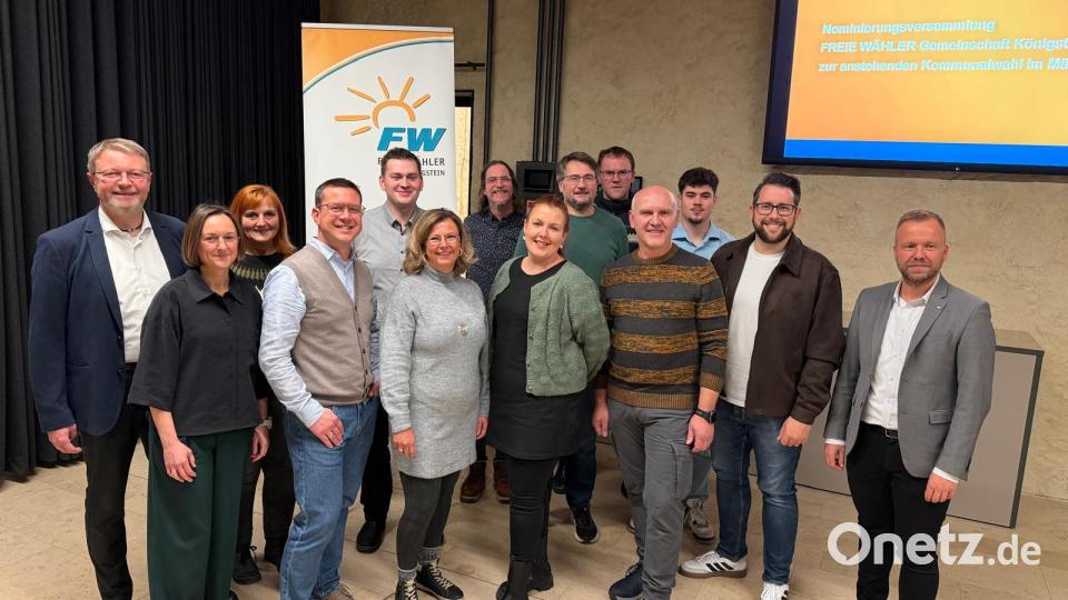 Bei der Nominierungsveranstaltung der FW Königstein (von links): Hans Martin Grötsch, Pia Braun, Angela Scheibeck, Jörk Kaduk. Tobias Luber, Silke Pirner, Marco Brunner, Jasmin Seidel-Kreuzer, Markus Arnold, Robert Wedel, Hans Scheibeck, Patrick Schedl, Stefen Kroher, Bernhard Heinisch (MdL) Bild: Norbert Kaduk