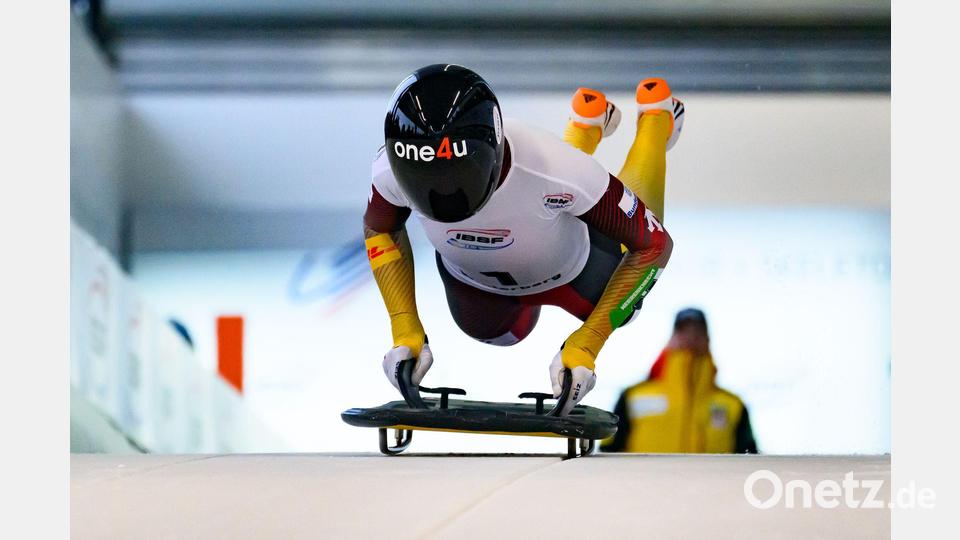 Skeleton: Weltcup, Einer, Frauen, 1. Durchgang, Susanne Kreher (Deutschland) startet. Bild: Robert Michael/dpa