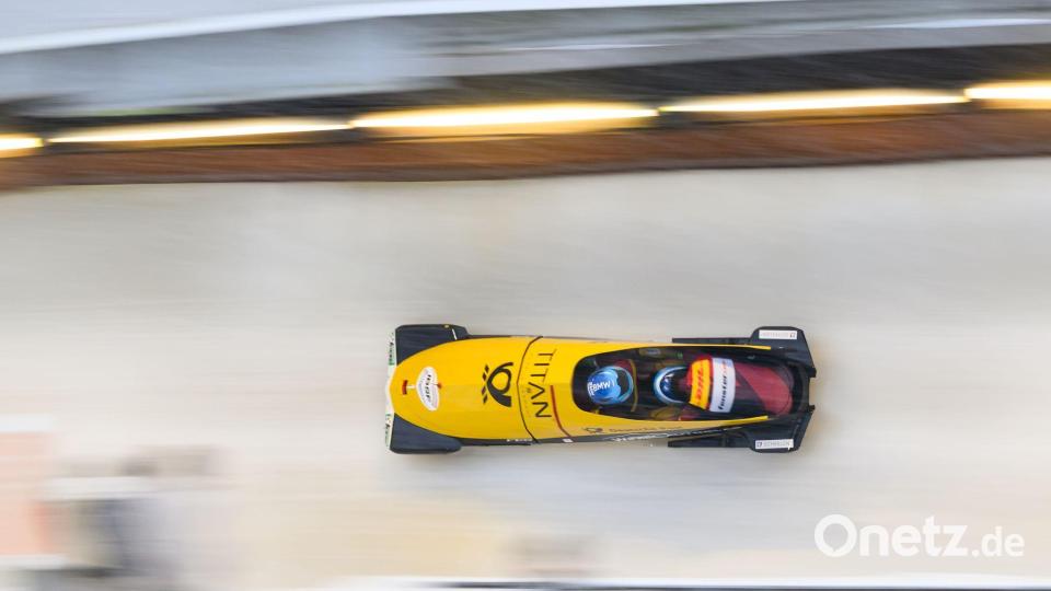 Johannes Lochner und Anschieber Georg Fleischhauer siegten im fünften Rennen zum vierten Mal. Bild: Robert Michael/dpa