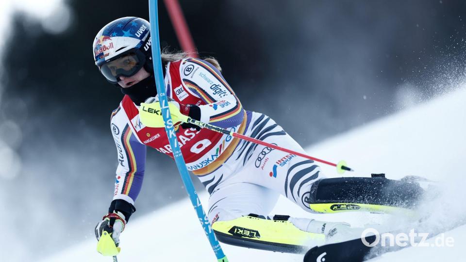 Emma Aicher belegte im Slalom von Kranjska Gora Rang acht. Bild: Gabriele Facciotti/AP/dpa
