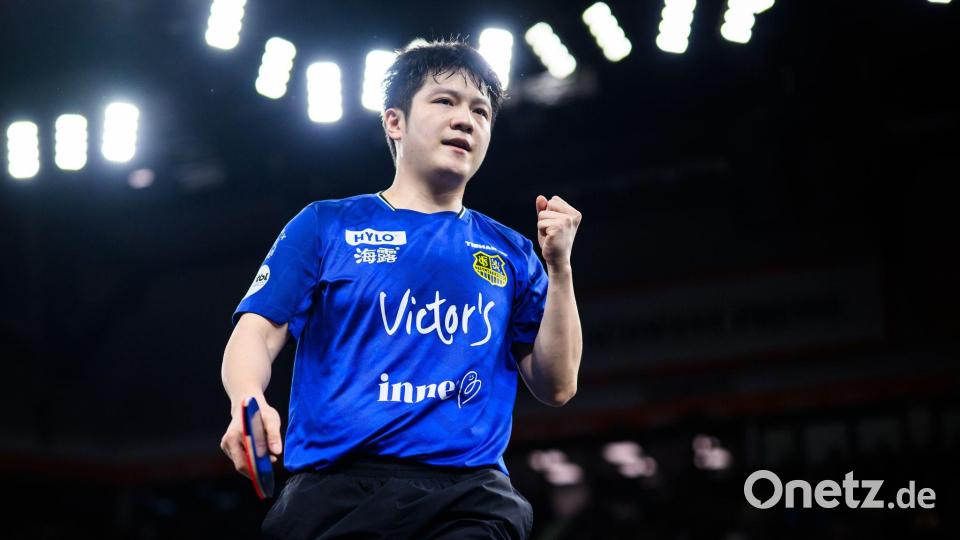Tischtennis-Olympiasieger Fan Zhendong vom 1. FC Saarbrücken beim deutschen Pokalfinale. Bild: Tom Weller/dpa