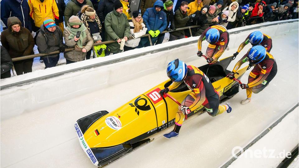 Francesco Friedrich legte beim Viererbob-Weltcup in Winterberg Bestzeit im ersten Lauf vor und gewann am Ende in seinem 100. Rennen. Bild: Robert Michael/dpa