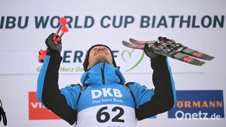 Emotionaler Sieger: Tommaso Giacomel. Bild: Hendrik Schmidt/dpa