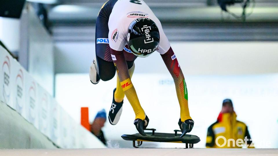 Jacqueline Pfeifer (Deutschland) fährt bei der Skeleton-EM in St. Moritz aufs Podium. (Archivbild) Bild: Robert Michael/dpa