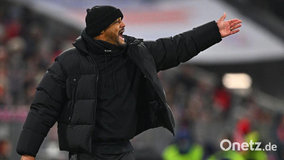 Engagiert am Spielfeldrand bei seinem 50. Bundesligaspiel als Bayern-Coach: Vincent Kompany. Bild: Tom Weller/dpa